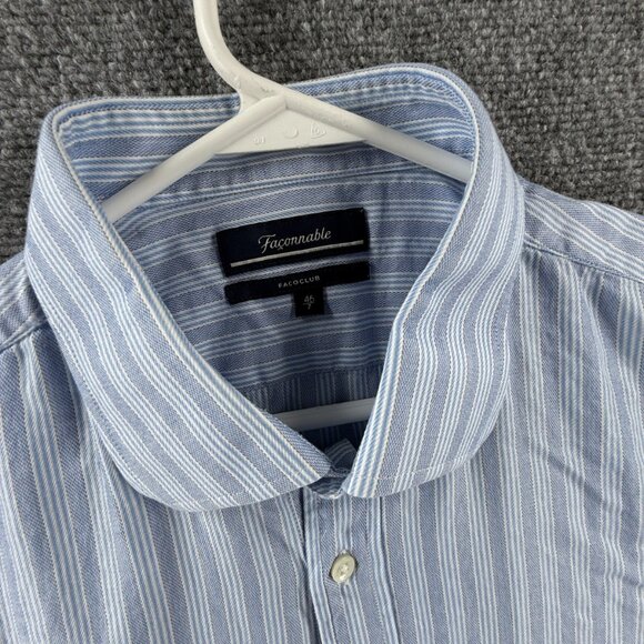 Faconnable Striped 7 Cotton Club Blue Pocket Men Shirt Button Up Long Sleeve - Picture 11 of 14